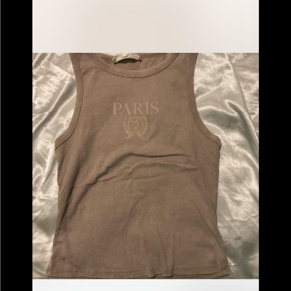 Brown Fitted Tank Top with Paris Design